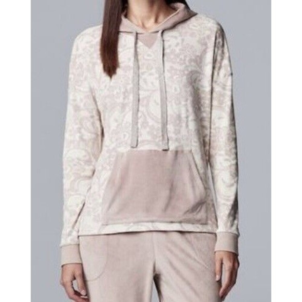 SIMPLY VERA WANG Pink Hooded Extra Soft Velour Lounge Sleep Pullover Top Small